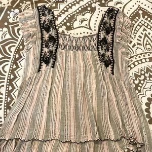 THML Floral Embroidered Striped Top | medium